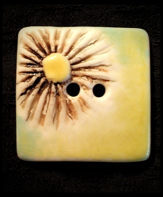 Handmade ceramic button: dandelion design square button, in translucent porcelain.
